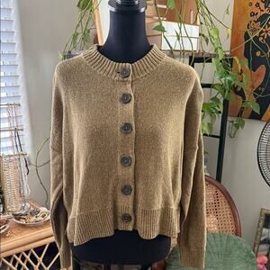 Madewell Broadway Marled Khaki Olive Cotton Knit Button Up Cardigan Sweater